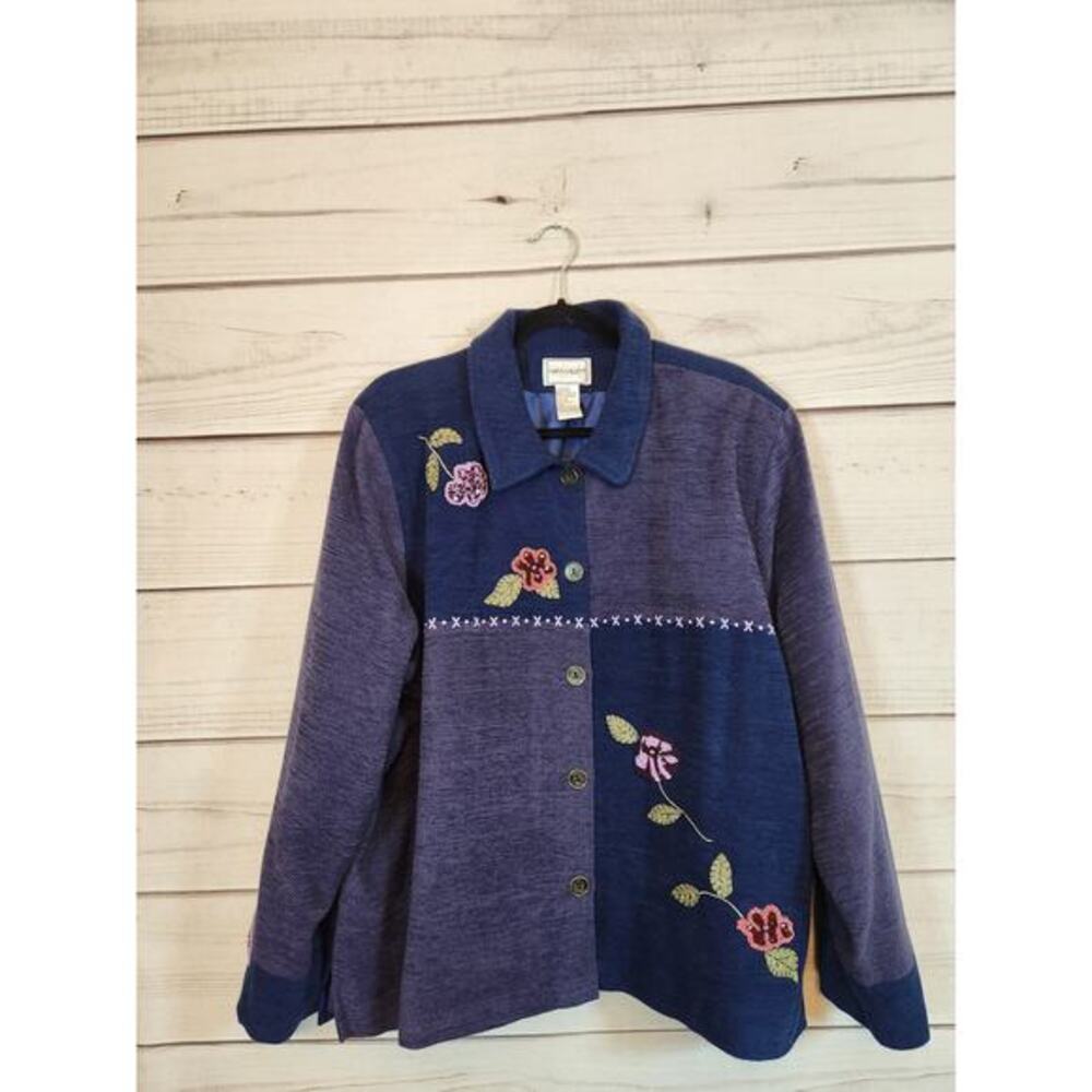 Napa Valley Womens Blue Embroidered Floral Button‎ Front Blazer Jacket Sz 2X